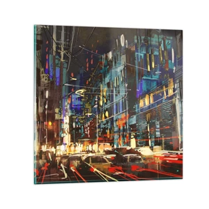 Glass picture - Evening Street Bustle - 30x30 cm