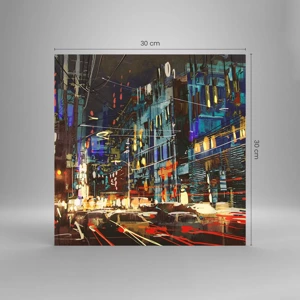 Glass picture - Evening Street Bustle - 30x30 cm