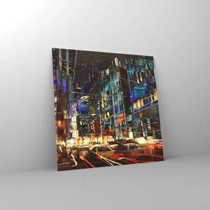 Glass picture - Evening Street Bustle - 30x30 cm