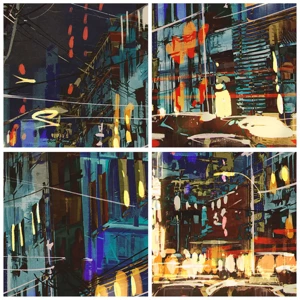 Glass picture - Evening Street Bustle - 30x30 cm