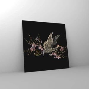 Glass picture - Exotic, Embroidered Bird - 60x60 cm