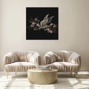 Glass picture - Exotic, Embroidered Bird - 60x60 cm