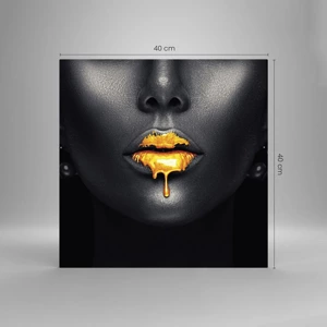 Glass picture - Golden Lips - 40x40 cm