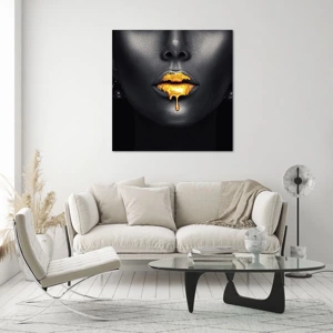 Glass picture - Golden Lips - 40x40 cm