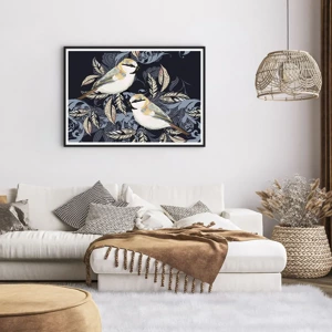 Poster in black frame - Blue and Yellow Chirp - 100x70 cm