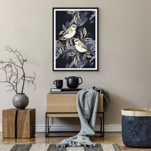 Poster in black frame - Blue and Yellow Chirp - 50x70 cm