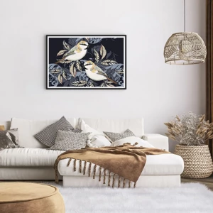 Poster in black frame - Blue and Yellow Chirp - 91x61 cm