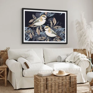 Poster in black frame - Blue and Yellow Chirp - 91x61 cm