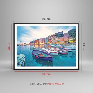 Poster in black frame - Colourful Evening in a Port - 100x70 cm