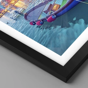 Poster in black frame - Colourful Evening in a Port - 100x70 cm