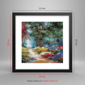 Poster in black frame - Wood Garden, Flowery Forest - 30x30 cm