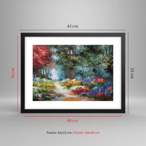 Poster in black frame - Wood Garden, Flowery Forest - 40x30 cm