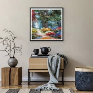 Poster in black frame - Wood Garden, Flowery Forest - 60x60 cm