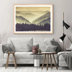 Poster in light oak frame - In a Faraway Land, Past the Mountains - 100x70 cm