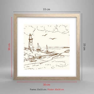 Poster in light oak frame - Outline of a Summer Postcard - 30x30 cm