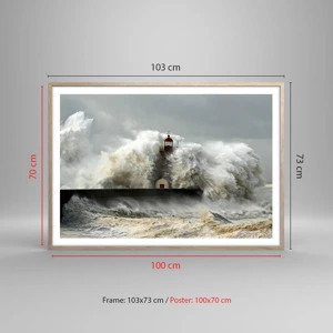 Poster in light oak frame - Rage of the Ocean - 100x70 cm