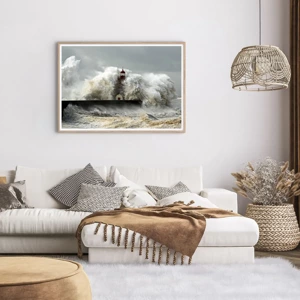 Poster in light oak frame - Rage of the Ocean - 100x70 cm