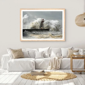 Poster in light oak frame - Rage of the Ocean - 100x70 cm