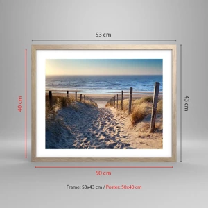 Poster in light oak frame - Sound of the Sea, Singing of the Birds, Wild Beach among Grass - 50x40 cm