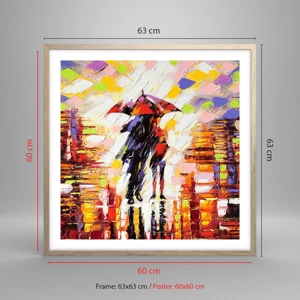 Poster in light oak frame - Together through Night and Rain - 60x60 cm