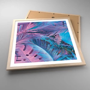 Poster in light oak frame - Tropics in Pink and Blue - 50x50 cm