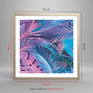 Poster in light oak frame - Tropics in Pink and Blue - 50x50 cm