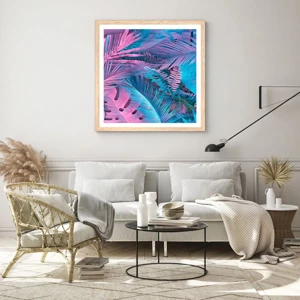 Poster in light oak frame - Tropics in Pink and Blue - 50x50 cm