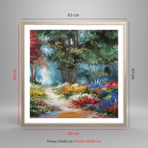 Poster in light oak frame - Wood Garden, Flowery Forest - 60x60 cm