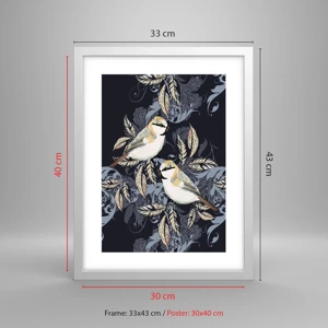 Poster in white frmae - Blue and Yellow Chirp - 30x40 cm