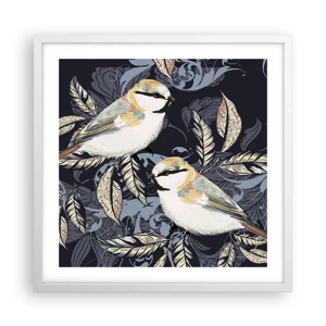 Poster in white frmae - Blue and Yellow Chirp - 50x50 cm