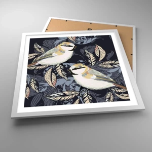 Poster in white frmae - Blue and Yellow Chirp - 50x50 cm