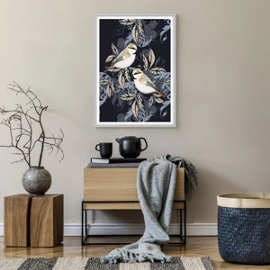 Poster in white frmae - Blue and Yellow Chirp - 50x70 cm