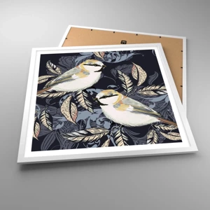 Poster in white frmae - Blue and Yellow Chirp - 60x60 cm