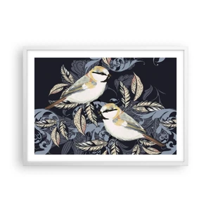 Poster in white frmae - Blue and Yellow Chirp - 70x50 cm