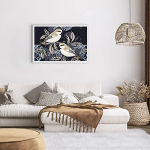 Poster in white frmae - Blue and Yellow Chirp - 91x61 cm