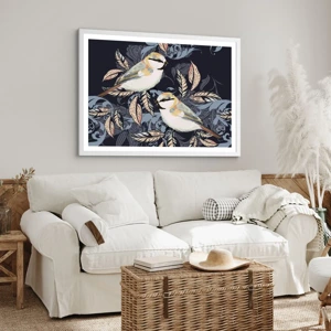 Poster in white frmae - Blue and Yellow Chirp - 91x61 cm