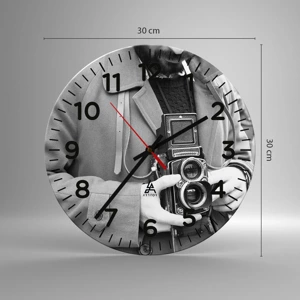 Wall clock - Clock on glass - In Retro Style - 30x30 cm