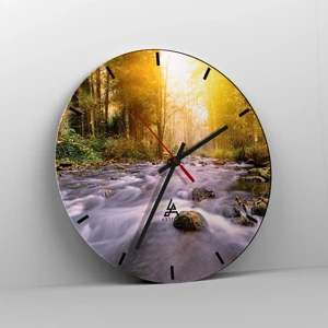 Wall clock - Clock on glass - Malachite in Silver and Gold Setting - 40x40 cm