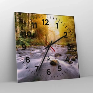 Wall clock - Clock on glass - Malachite in Silver and Gold Setting - 40x40 cm