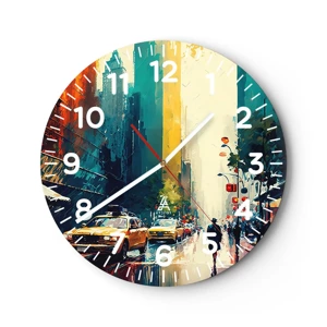 Wall clock - Clock on glass - New York - Even Rain Is Colourful - 30x30 cm