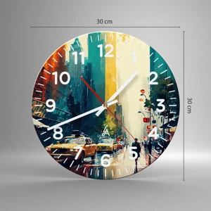 Wall clock - Clock on glass - New York - Even Rain Is Colourful - 30x30 cm