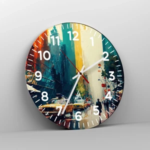 Wall clock - Clock on glass - New York - Even Rain Is Colourful - 30x30 cm