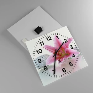 Wall clock - Clock on glass - Study in Pink, Grey and White - 40x40 cm