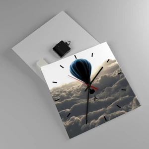 Wall clock - Clock on glass - Wanderer above Clouds - 30x30 cm