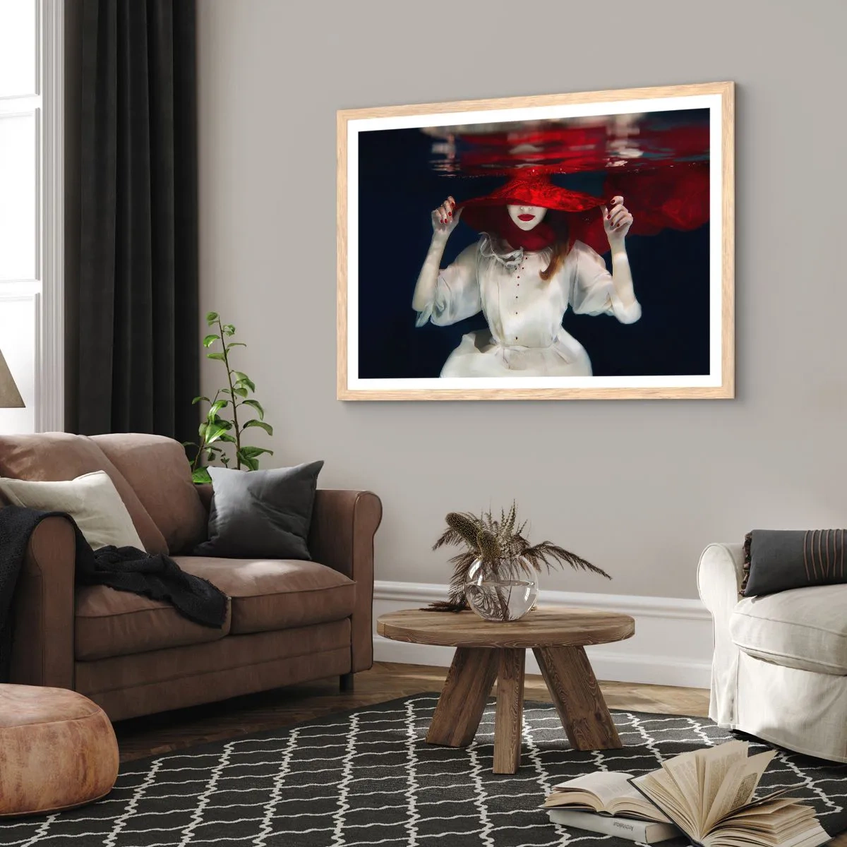 Poster in light oak frame - Mysterious Woman - 100x70 cm