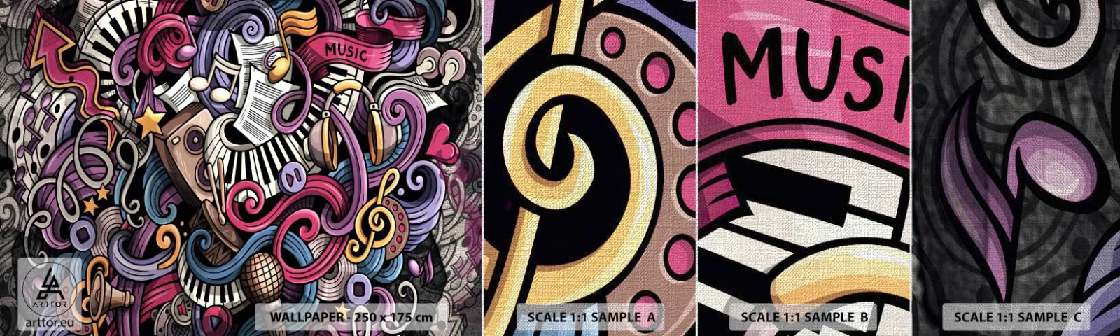 Photo Wallpaper Sample Premium Canvas - Complicated Melody - Music, Mural, Graffiti - 100x30 cm