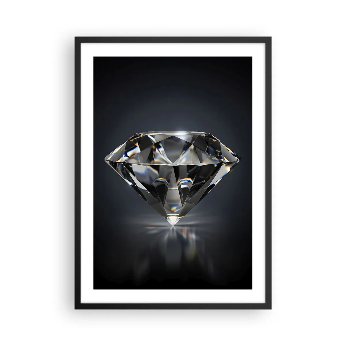 Poster in black frame - A shiny diamond on a dark background reflecting light - 50x70cm - Girls' Best Friend - Modern wall decoration for the living room and bedroom ARTTOR