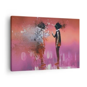 Canvas picture - An abstract scene with a futuristic figure and scattered elements. - 70x50cm - Can You Look Inside You? - Modern wall decoration for the living room and bedroom ARTTOR