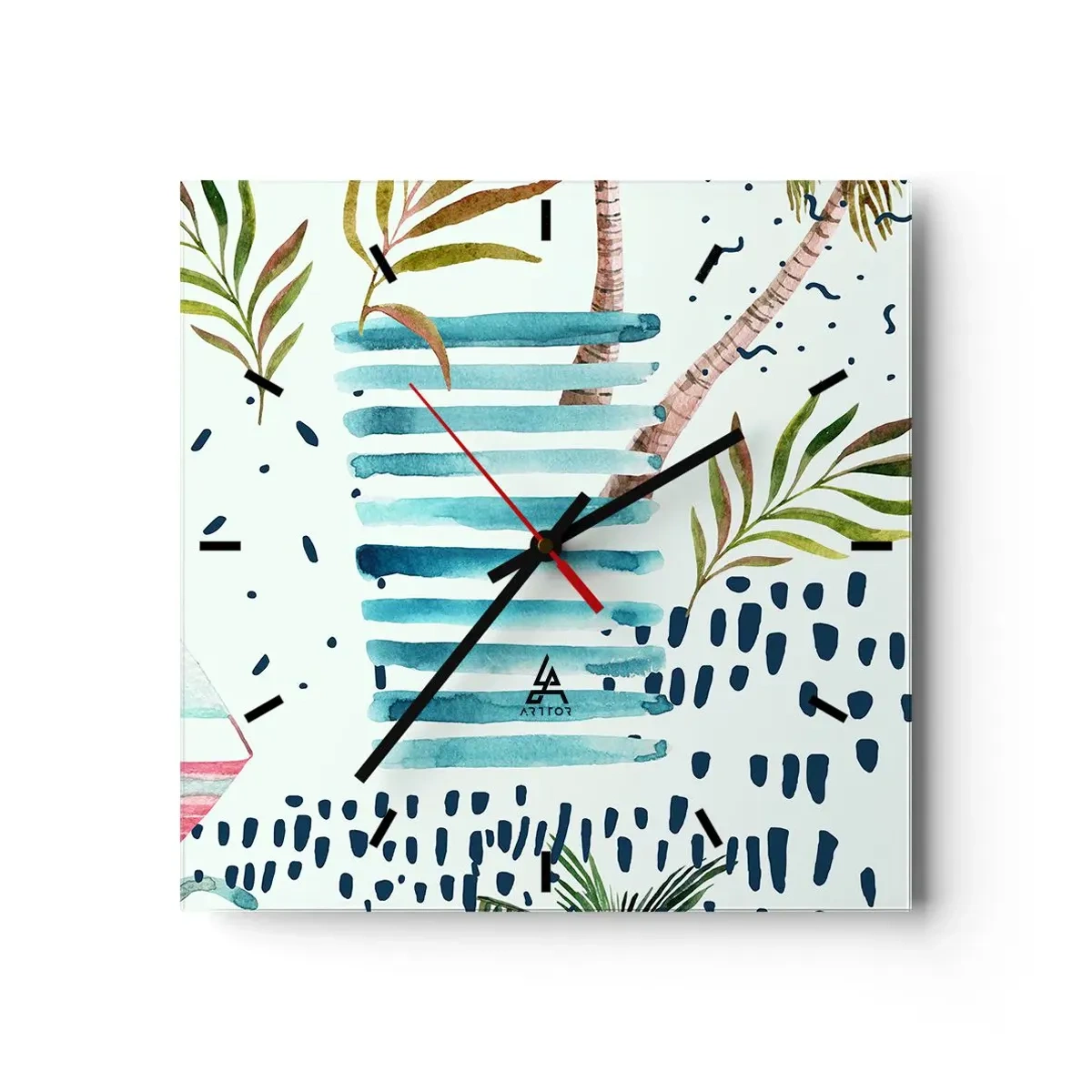 Wall clock - Clock on glass - Holidays under the Palms - 30x30 cm
