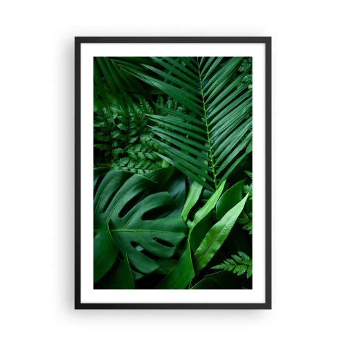 Poster in black frame - Green fern and palm leaves create a tropical pattern - 50x70cm - In a Green Hug - Modern wall decoration for the living room and bedroom ARTTOR